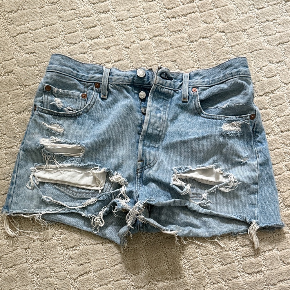 Levi's Light Blue Distressed Jean Shorts